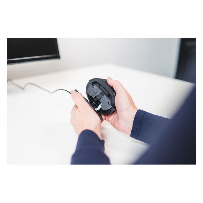 BakkerElkhuizen Oyster - Ratón Vertical Ergonómico para Oficina, Ambidiestro, Láser 1200 DPI, 5 Botones, Inclinación Ajustable, Plug and Play, USB Negro/Plata