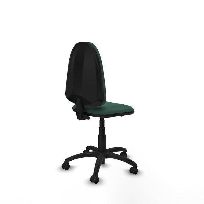 Silla de oficina Aýna con mecanismo Contacto permanente básico tapizada con Tela color Verde botella. Equipada con Base poliamida negra, Sin brazos y Ruedas de parqué