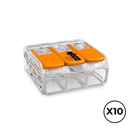 Wago Conector rápido con palanca 3 vías para conductores de 0,14 a 4 mm², 450V 32A, Transparente, 10 unidades