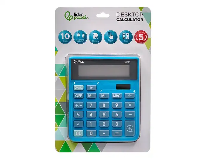 Liderpapel xf21 Calculadora de Sobremesa 10 Dígitos Solar y Pilas Color Azul 127x105x24 mm