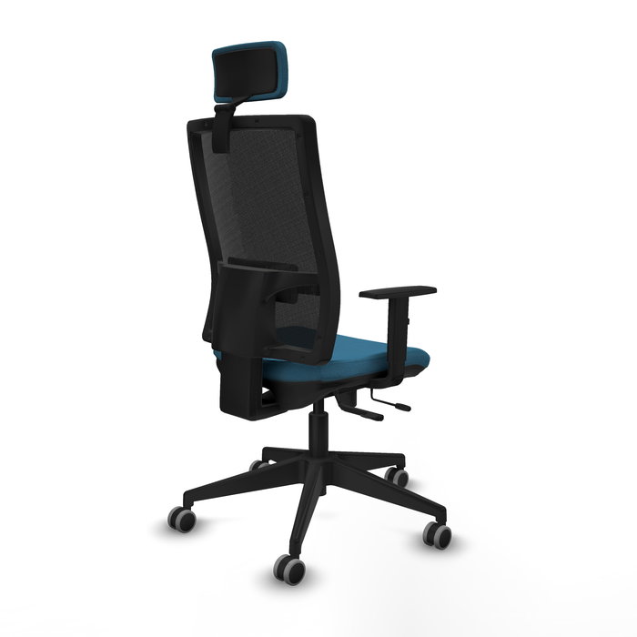 Silla de oficina Horna con mecanismo Sincro/Traslack tapizada con Tela color Verde petróleo y malla color Negro. Equipada con lumbar 1D, Brazos 1D, Cabecero 2D y Ruedas 65 mm parqué Silla de oficina Horna con mecanismo Sincro/Traslack tapizada con Tela color Verde petróleo y malla color Negro. Equipada con lumbar 1D, Brazos 1D, Cabecero 2D y Ruedas 65 mm parqué
