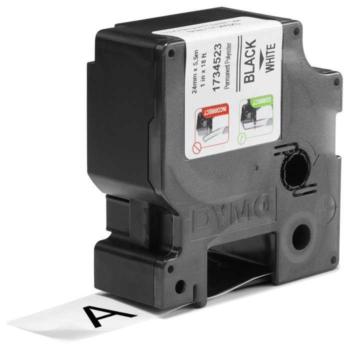 Dymo Cinta de Etiquetas Industrial Rhino 24 mm x 5,5 m Negro sobre Transparente