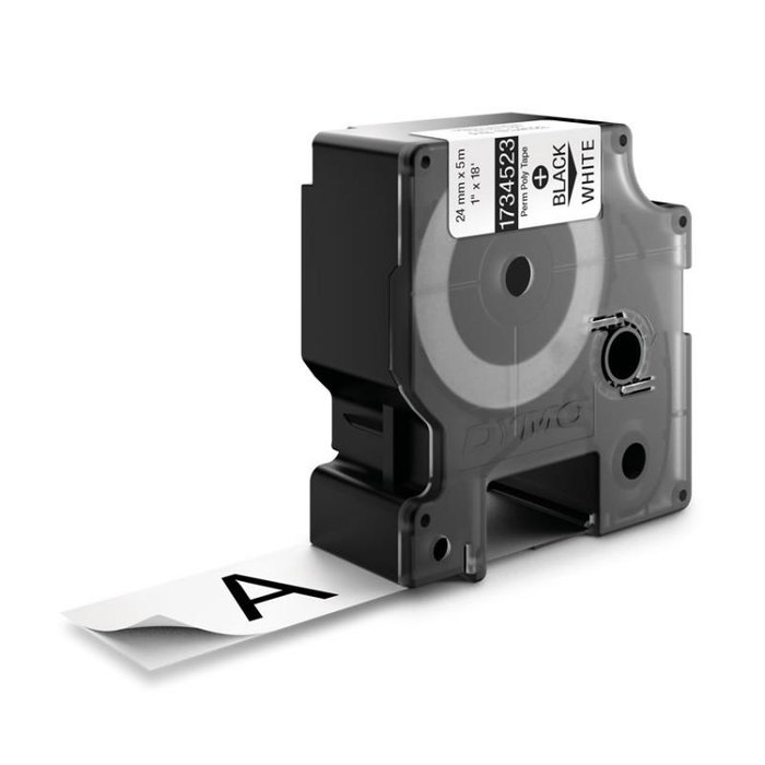 Dymo Rhino 1734523 Cinta de Impresión Negro sobre Blanco, Poliéster, UV y Agua, 24 mm x 5,5 m