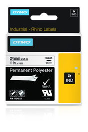 Dymo Rhino Banda Poliéster 24mm x 5.5m Negro sobre Blanco para Etiquetadora