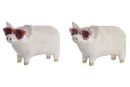 DKD Home Decor Figura de Cerdo en Resina Surtida Rosa, Rojo o Blanco