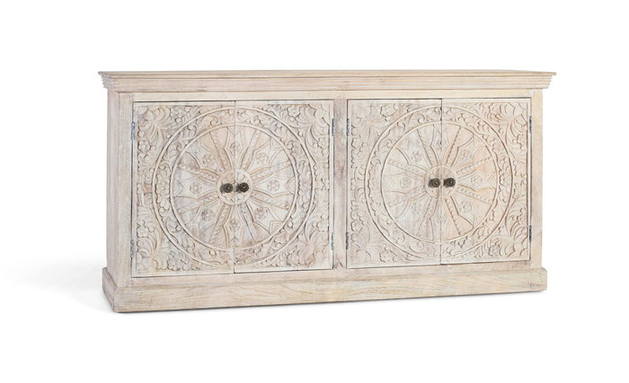 Giner y Colomer Aparador Artesanal en Madera de Mango 4 Puertas con Tiradores Negro Mate