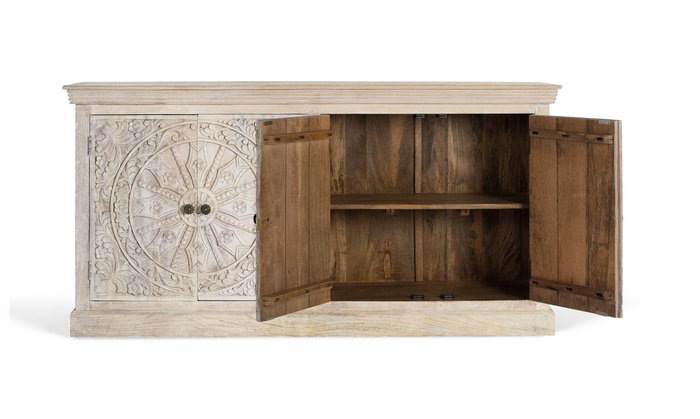 Giner y Colomer Aparador Artesanal en Madera de Mango 4 Puertas con Tiradores Negro Mate