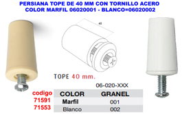 Persiana tope de 40 mm con tornillo de acero color marfil