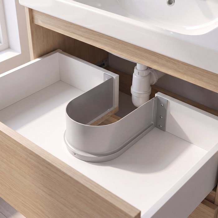 HERRAJES ALK Salva sifón para cajón de mueble de baño, Gris, 16mm