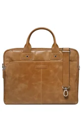Dbramante1928 Kronborg - Maletín de Cuero Bronceado 40.6 cm (16") con Tirante para Hombro, Bolsillo para Teléfono, Documentos y Compartimento para Bolígrafos