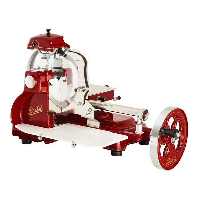 Berkel Volano B3 Cortafiambres Manual, Color Rojo/Gold, Grosor de Rebanada 1.5 mm con Afilador Incorporado y Hojas de Acero Inoxidable