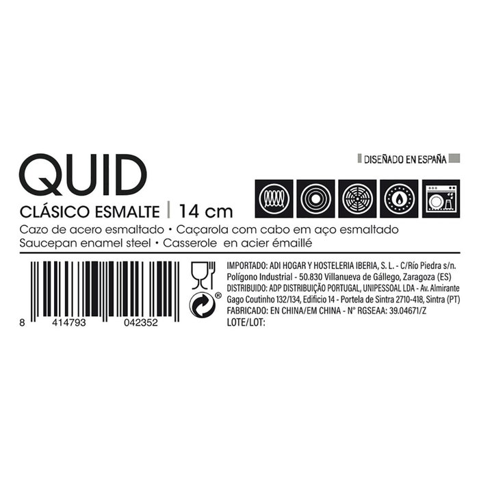 Cazo Acero Esmaltado Clasico Esmalte Quid 14 cm - 1 L (12 Unidades)