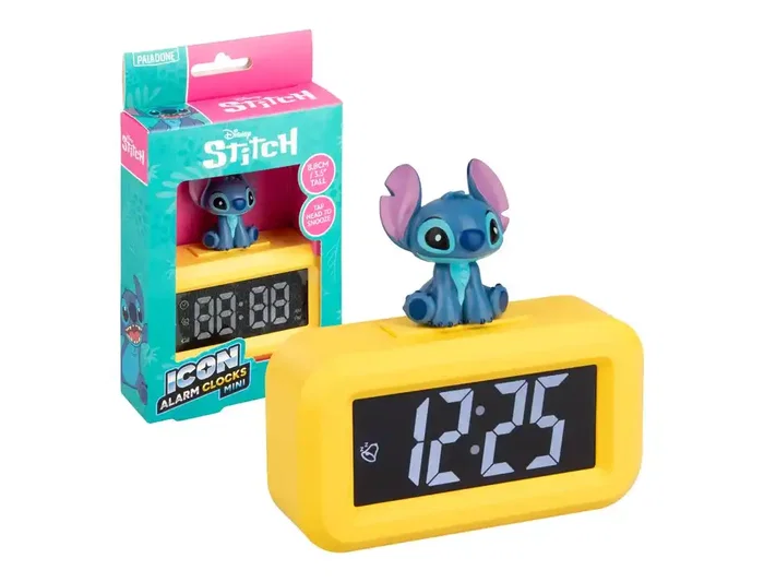 Disney Despertador Digital Stitch Reloj de Alarma con Función Snooze Toque, Figura Mini Lilo & Stitch, Wondee, 8.8 cm, Pantalla LED