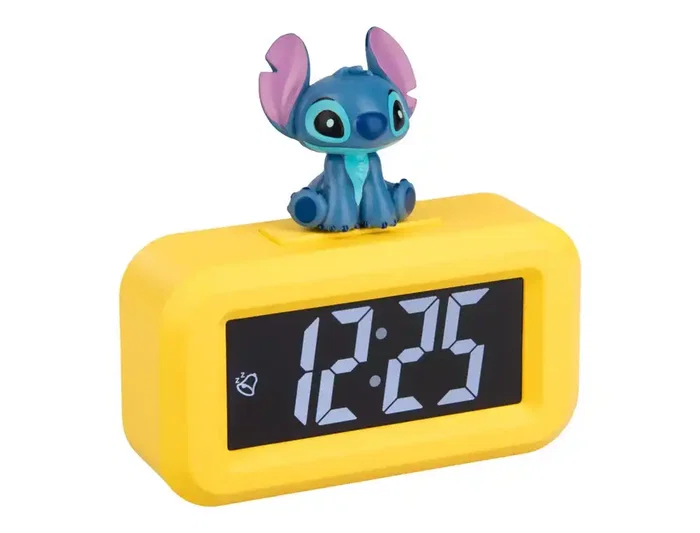 Disney Despertador Digital Stitch Reloj de Alarma con Función Snooze Toque, Figura Mini Lilo & Stitch, Wondee, 8.8 cm, Pantalla LED