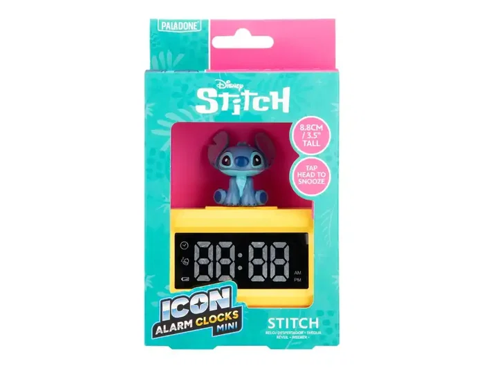 Disney Despertador Digital Stitch Reloj de Alarma con Función Snooze Toque, Figura Mini Lilo & Stitch, Wondee, 8.8 cm, Pantalla LED