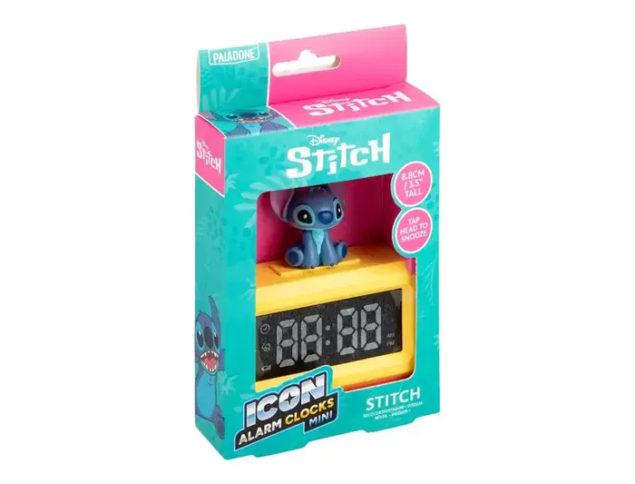 Disney Despertador Digital Stitch Reloj de Alarma con Función Snooze Toque, Figura Mini Lilo & Stitch, Wondee, 8.8 cm, Pantalla LED
