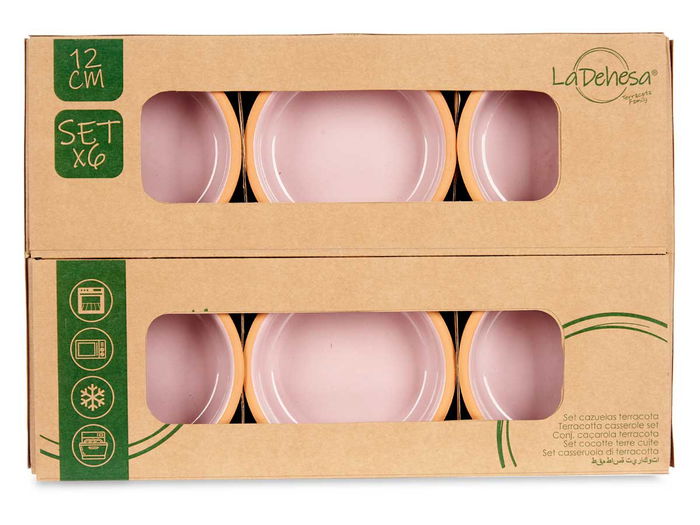 LA DEHESA Set 6 Cazuelas Barro 12 cm Rosa (Pieza: 11.5 x 11.5 x 4.5 cm) (Set de 8)