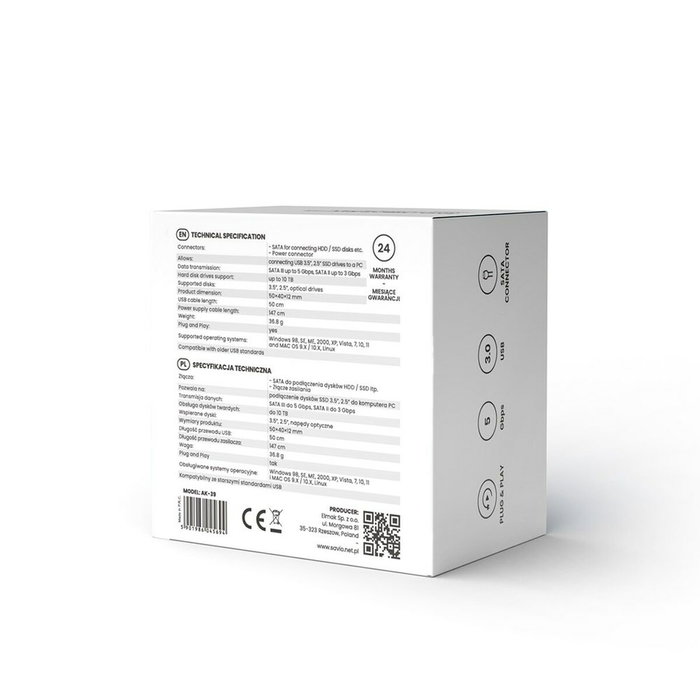 SAVIO Adaptador USB a SATA AK-39 de 0,5m