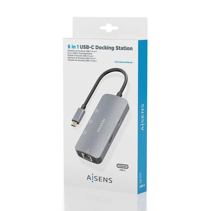 Aisens USB-C Dock 6 en 1 ASUC-6P019-GR con HDMI 4K, RJ45 y 3xUSB-A, Gris Aisens USB-C Dock 6 en 1 ASUC-6P019-GR con HDMI 4K, RJ45 y 3xUSB-A, Gris