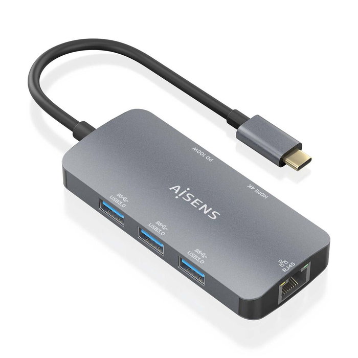 Aisens USB-C Dock 6 en 1 ASUC-6P019-GR con HDMI 4K, RJ45 y 3xUSB-A, Gris Aisens USB-C Dock 6 en 1 ASUC-6P019-GR con HDMI 4K, RJ45 y 3xUSB-A, Gris