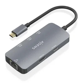 Aisens USB-C Hub 6 en 1 con HDMI, RJ45, 3xUSB-A, USB-C PD, 100W, Gigabit Ethernet, Gris, 15 cm