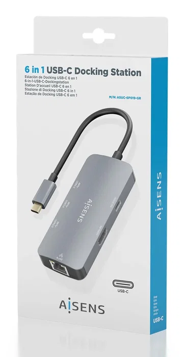 Aisens USB-C Dock 6 en 1 con HDMI 4K, RJ45 y 3xUSB-A, Gris Aisens USB-C Dock 6 en 1 con HDMI 4K, RJ45 y 3xUSB-A, Gris