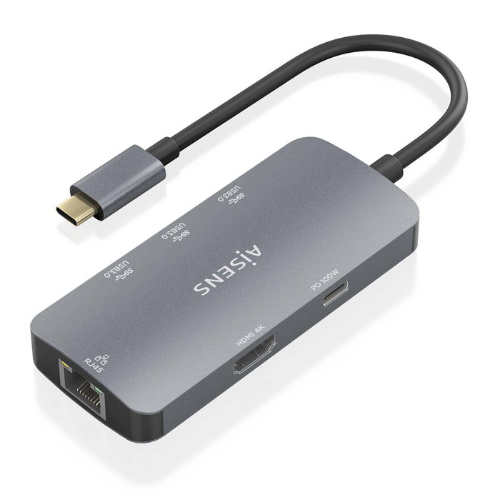 AISENS - USB-C DOCK 6 EN 1, USB-C A 1xHDMI, 1xRJ45, 3xUSB-A, 1xUSB-C PD, GRIS, 15CM AISENS - USB-C DOCK 6 EN 1, USB-C A 1xHDMI, 1xRJ45, 3xUSB-A, 1xUSB-C PD, GRIS, 15CM