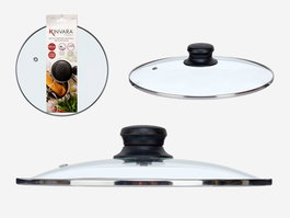 Kinvara Tapa de Cristal con Filo de Plata Transparente/Plata para Cocina, Vidrio y Metal (SS 201), 24 cm (Set de 12)