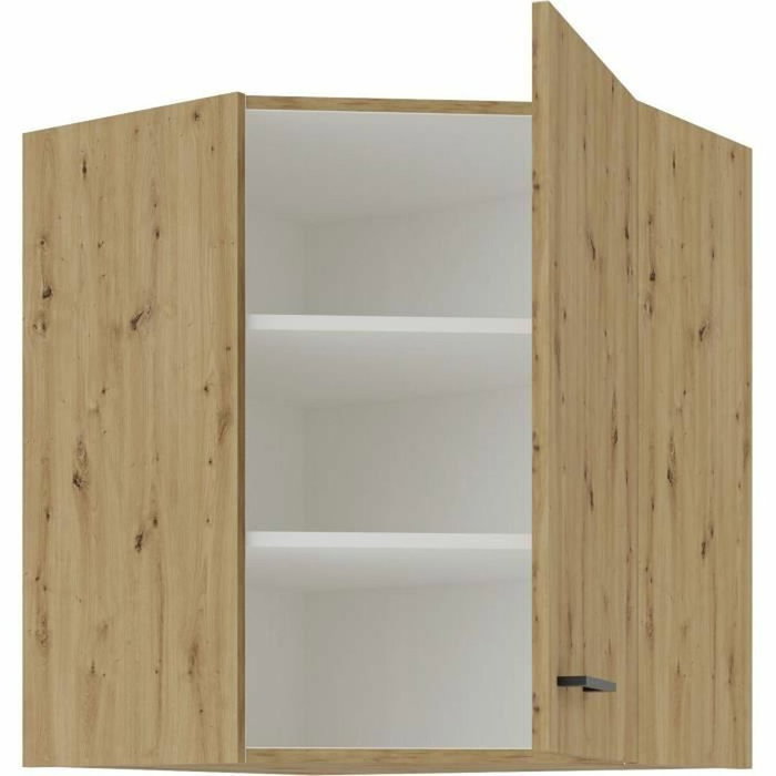 AUCUNE Mueble alto de esquina MODENA - 89 x 89 cm - Roble artesanal y negro mate