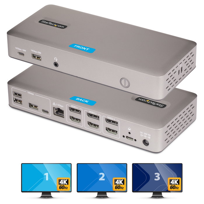StarTech.com Docking Station USB4 para 3 Monitores 4K60, Gris