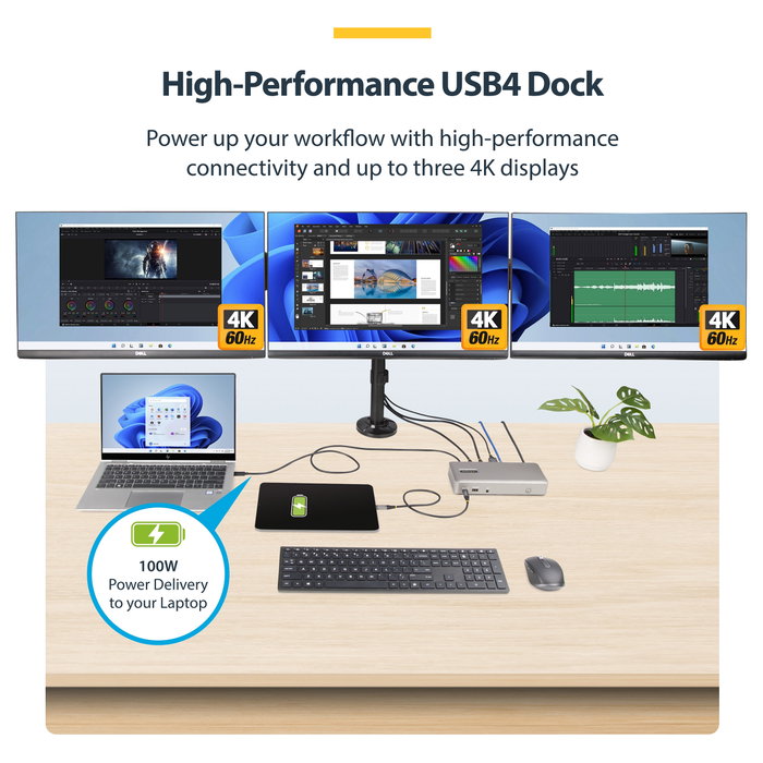 StarTech Docking Station USB4 para 3 Monitores 4K60 con PD 100W, Gris StarTech Docking Station USB4 para 3 Monitores 4K60 con PD 100W, Gris