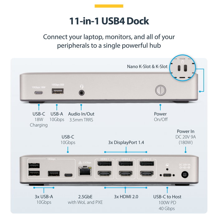 StarTech Docking Station USB4 para 3 Monitores 4K60 con PD 100W, Gris StarTech Docking Station USB4 para 3 Monitores 4K60 con PD 100W, Gris