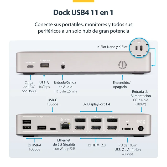 StarTech Docking Station USB4 para 3 Monitores 4K60 con PD 100W, Gris StarTech Docking Station USB4 para 3 Monitores 4K60 con PD 100W, Gris