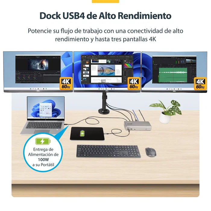 StarTech Docking Station USB4 para 3 Monitores 4K60 con PD 100W, Gris StarTech Docking Station USB4 para 3 Monitores 4K60 con PD 100W, Gris