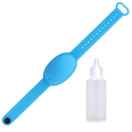 CMP Pulsera para Gel Hidroalcohólico con Botella de 20 ml Reflenable - Colores Surtidos (Lila, Azul, Verde, Negro)