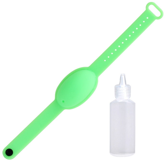 CMP Pulsera para Gel Hidroalcohólico con Botella de 20 ml Reflenable - Colores Surtidos (Lila, Azul, Verde, Negro)
