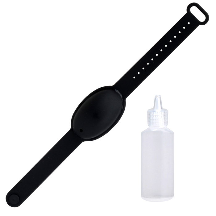 CMP Pulsera para Gel Hidroalcohólico con Botella de 20 ml Reflenable - Colores Surtidos (Lila, Azul, Verde, Negro)