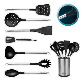 Cecotec Pop Charcoal Set de 7 utensilios de cocina con soporte