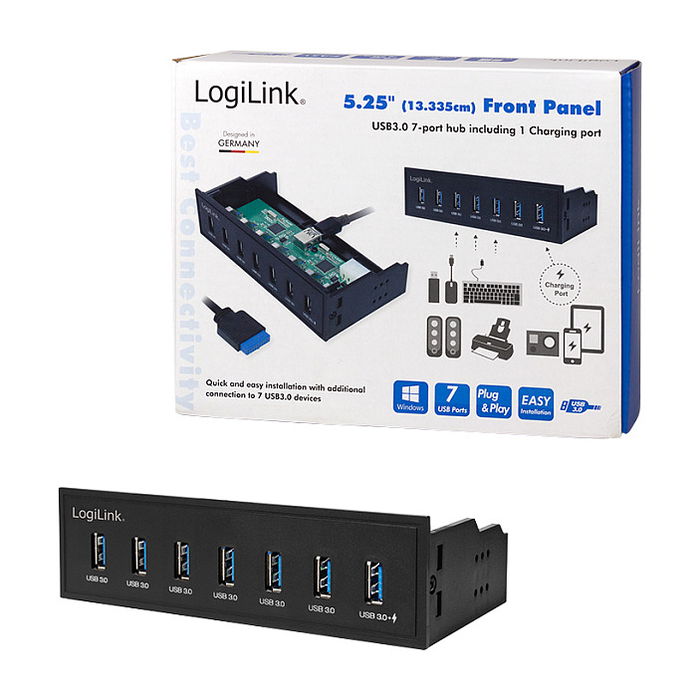 Logilink Hub USB 3.0 de 7 Puertos Interno de 5.25" con Puerto de Carga Rápida