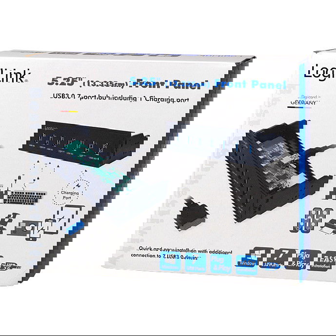 Logilink Hub USB 3.0 de 7 Puertos Interno de 5.25" con Puerto de Carga Rápida