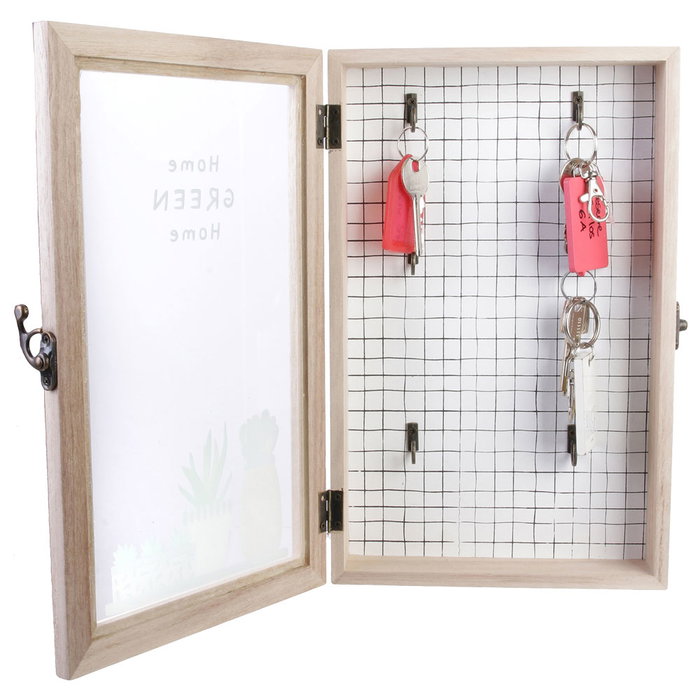 Home Deco Factory Good Deal Caja Llaves Madera con 6 Ganchos y Tapa de Cristal 19,5x5x30 cm