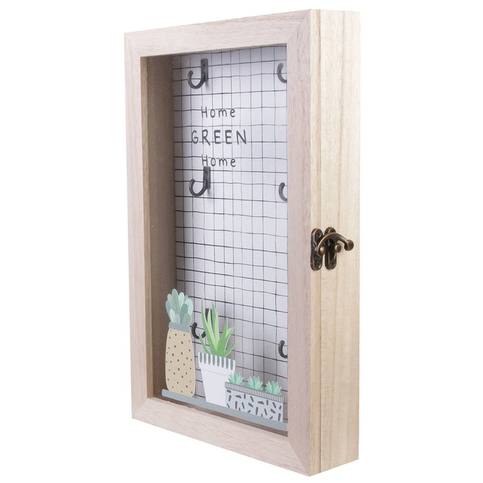 Home Deco Factory Good Deal Caja Llaves Madera con 6 Ganchos y Tapa de Cristal 19,5x5x30 cm