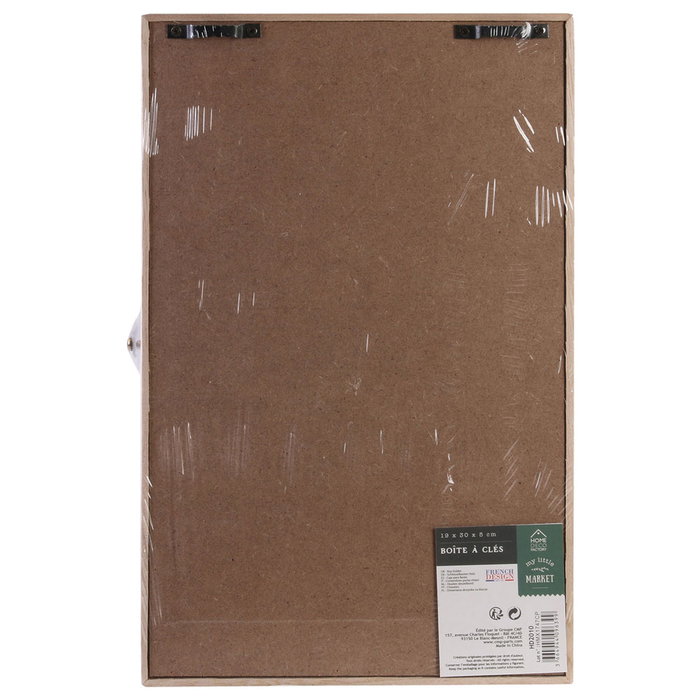 Home Deco Factory Good Deal Caja Llaves Madera con 6 Ganchos y Tapa de Cristal 19,5x5x30 cm