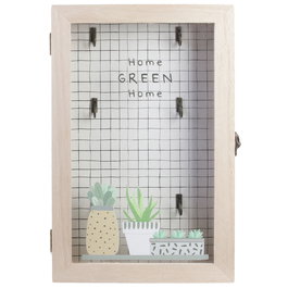 Home Deco Factory Good Deal Caja Llaves Madera con 6 Ganchos y Tapa de Cristal 19,5x5x30 cm
