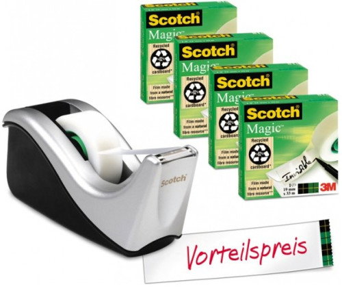 Scotch Dispensador C60 Negro/Plata con Cintas Scotch Magic 19mm x 33m Scotch Dispensador C60 Negro/Plata con Cintas Scotch Magic 19mm x 33m