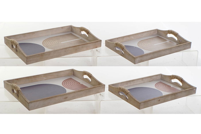 DKD Home Decor Set de 2 Bandejas Modernas de MDF 40,6x30x6 cm Surtido de Colores de Azul y Beige de 2 piezas de MDF