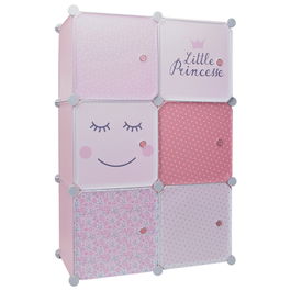 Home Deco Kids Estantería Modular 6 Cubos Rosa 63x32x95 cm con Puertas para Jugar y Almacenar