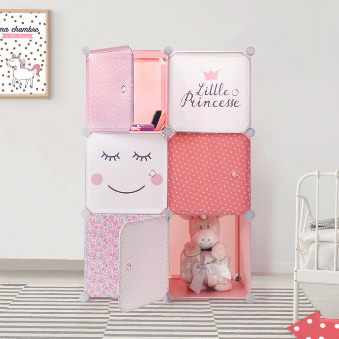 Home Deco Kids Estantería Modular 6 Cubos Rosa 63x32x95 cm con Puertas para Jugar y Almacenar