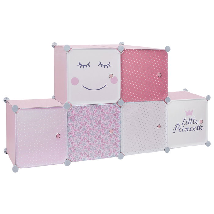 Home Deco Kids Estantería Modular 6 Cubos Rosa 63x32x95 cm con Puertas para Jugar y Almacenar