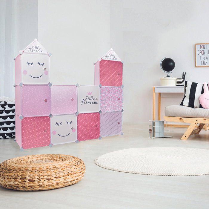 Home Deco Kids Estantería Modular 6 Cubos Rosa 63x32x95 cm con Puertas para Jugar y Almacenar